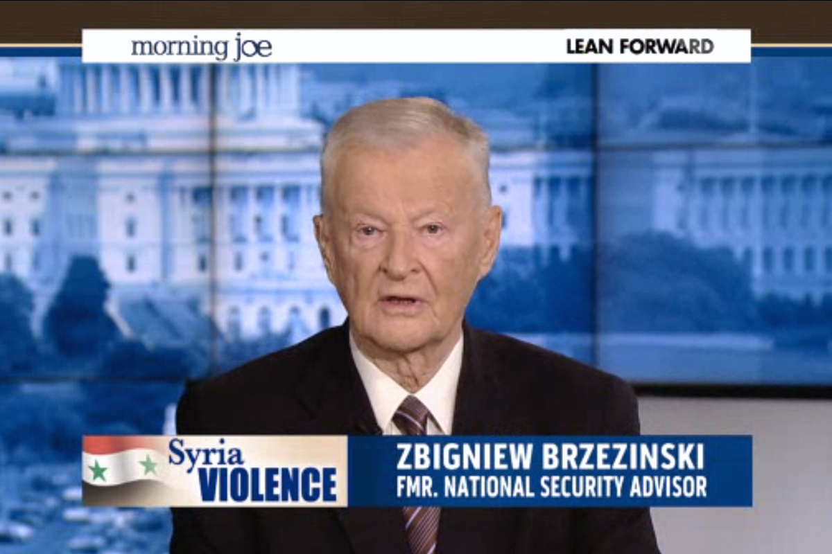 FAMILY TIES: Zbigniew Brzezinski interviewed on the MSNBC news programme that his daughter, Mika, co-hosts.