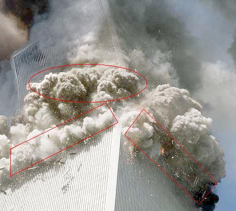 Wonky Collapse: As the South Tower (or World Trade Center 2) begins it collapse, the top section falls asymmetrically.