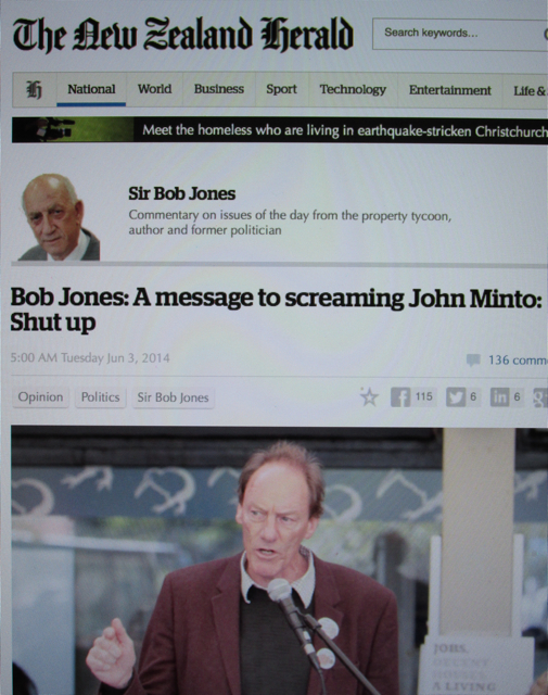 Hate Speech: Capital city property tycoon Bob Jones calls activist John Minto a "screaming skull".
