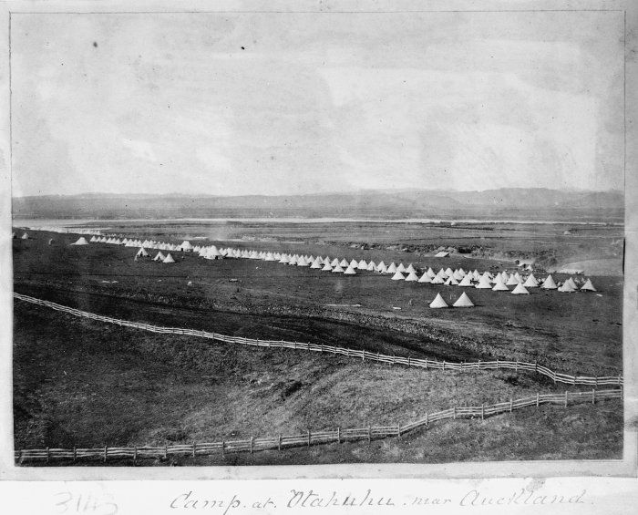 Otahuhu Camp of Imperial forces: Tents of the 70th, 14th, 40th and 12th regiments.